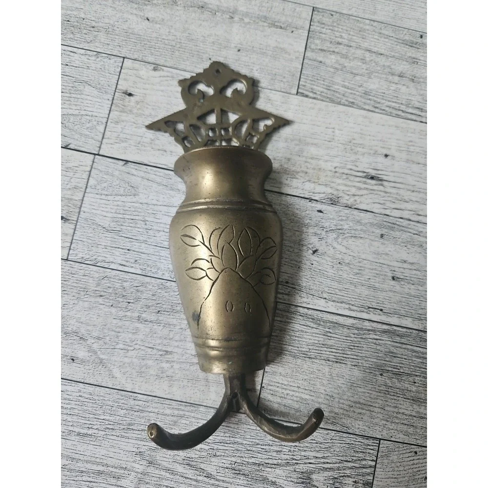 Decorative Brass Wall Hook Flower Pot Engraved Double Hook Home Decor